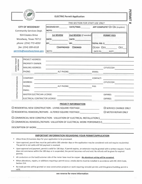 First page of the Electric Permit Application
