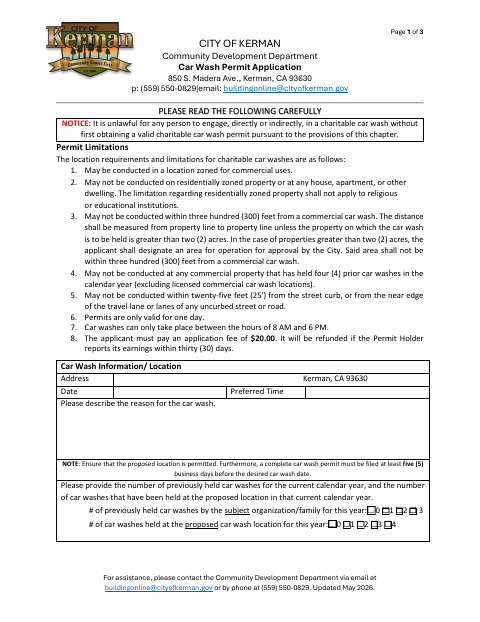 First page of the Car Wash Permit Application