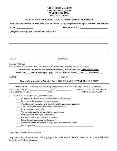 First page of the Application for Public Access to Records (FOIL Request)