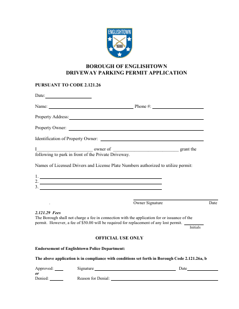 First page of the Driveway Parking Permit Application