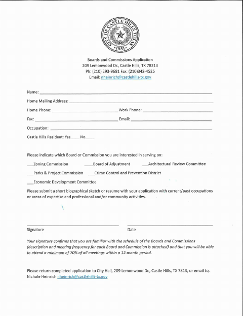 First page of the Boards and Commissions Application