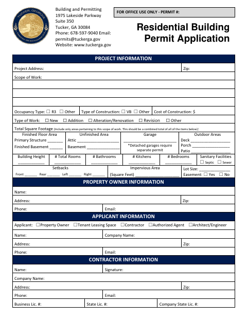 First page of the Residential Building Permit Application