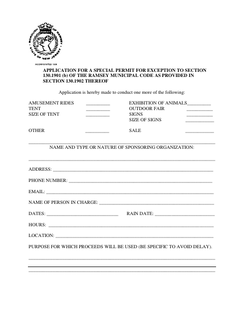 First page of the Special Permit Exception Application