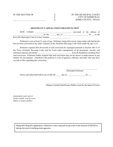 First page of the Defendant’s Application for Expunction