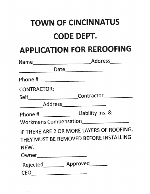 First page of the Reroofing Permit Application