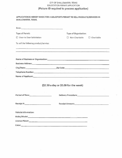 First page of the Solicitation Permit Application