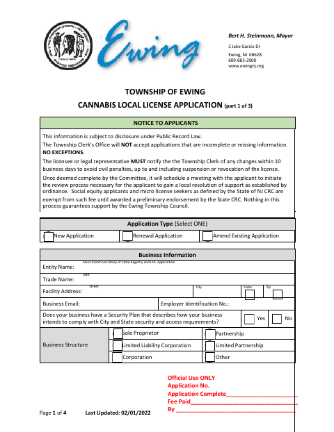 First page of the Cannabis Local License Application