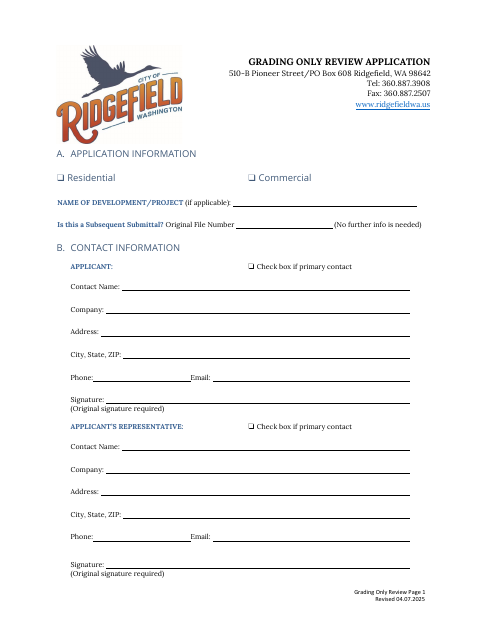 First page of the Grading Only Review Application