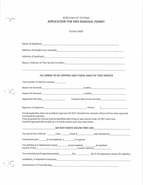 First page of the Tree Removal Permit Application