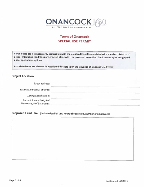 First page of the Special Use Permit Application