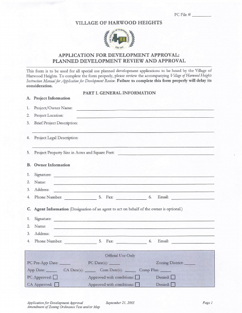 First page of the Planned Development Review and Approval Form