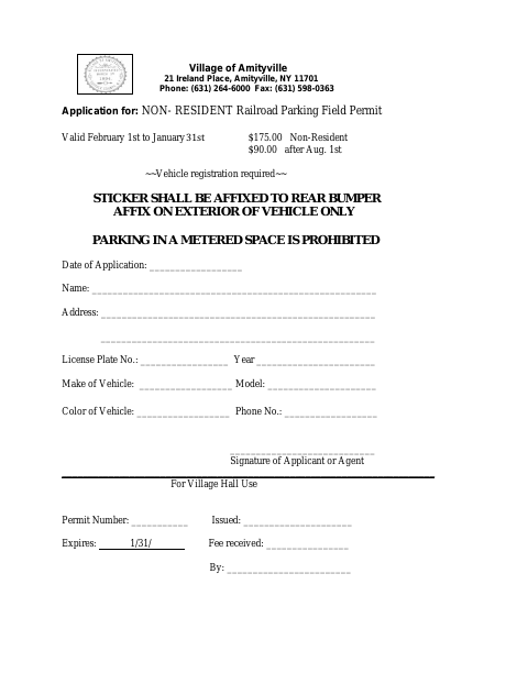 First page of the Application for Non-Resident Railroad Parking Field Permit