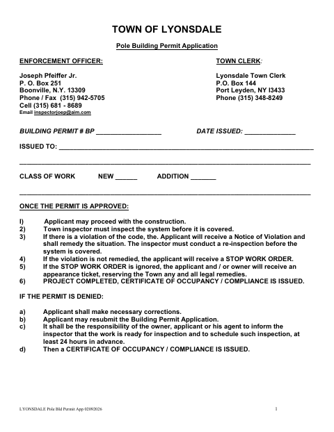 First page of the Pole Building Permit Application