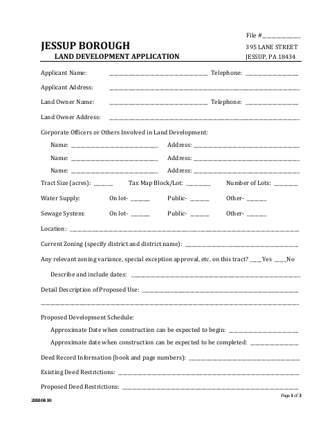 First page of the Land Development Application