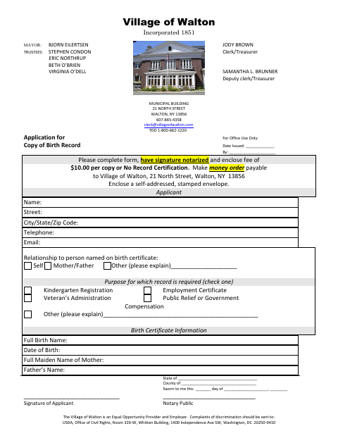 First page of the Application for Copy of Birth Record