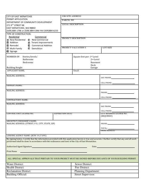 First page of the Building Permit Application