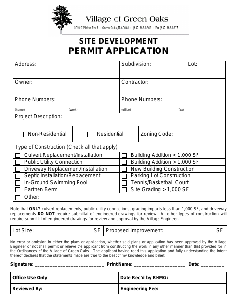 First page of the Site Development Permit Application