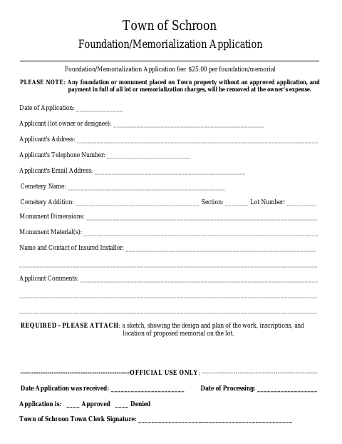 First page of the Foundation/Memorialization Application