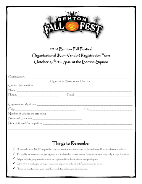 First page of the Fall Festival Organization Registration Form