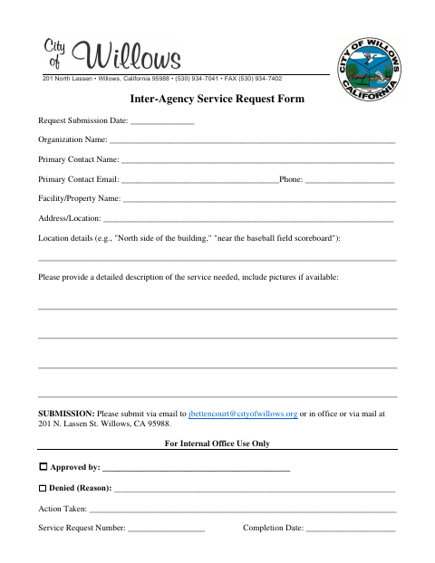 First page of the Inter-Agency Service Request Form