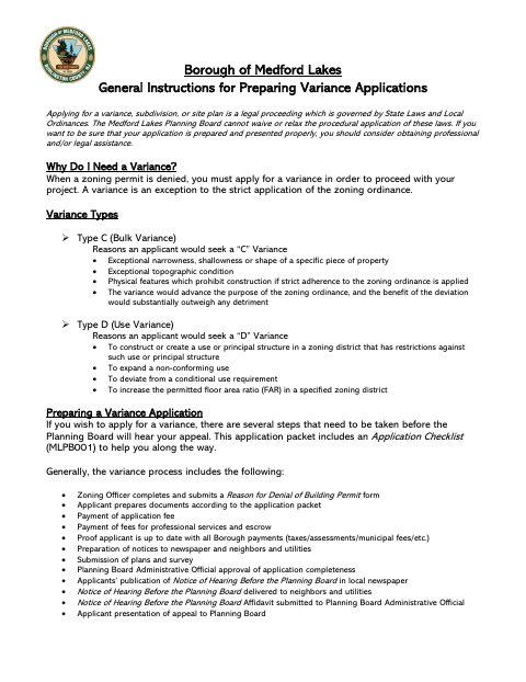 First page of the Planning Board Application