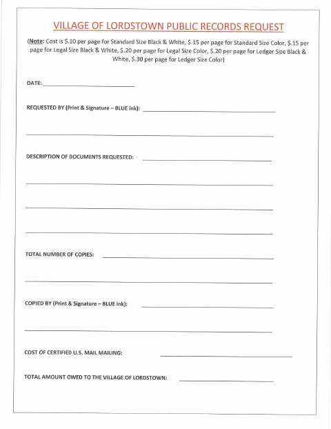 First page of the Public Records Request