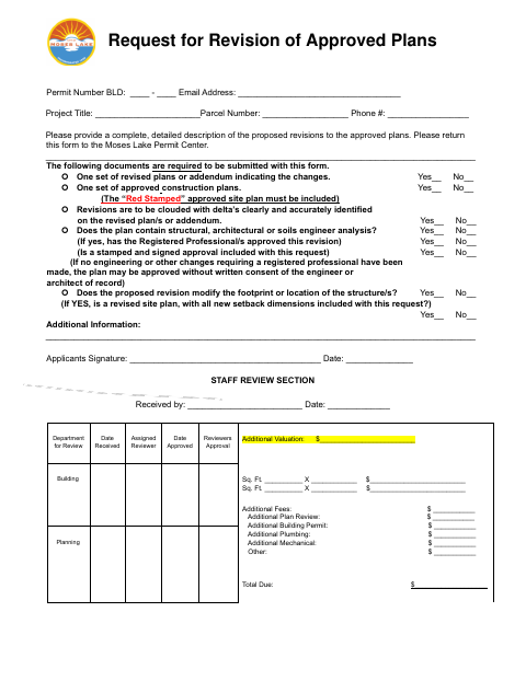 First page of the Request for Revision of Approved Plans