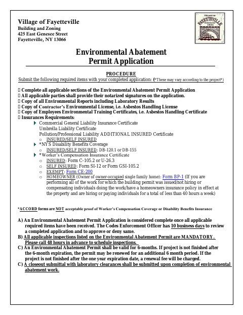 First page of the Environmental Abatement Permit Application