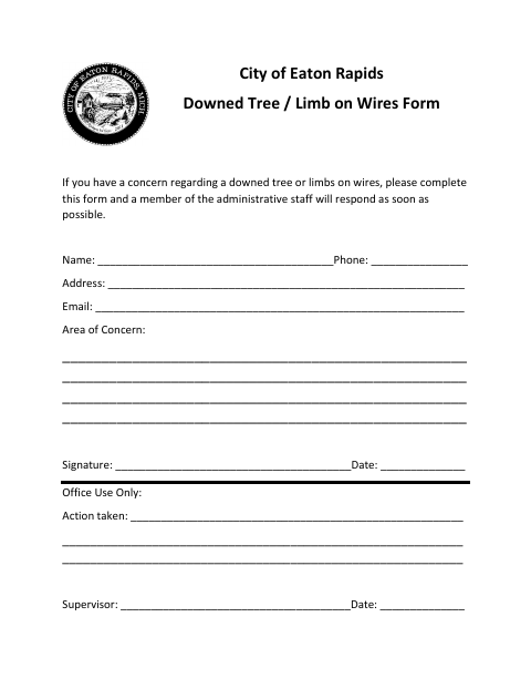 First page of the Downed Tree / Limb on Wires Form