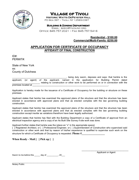 First page of the Affidavit of Final Construction