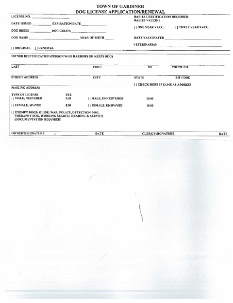 First page of the Dog License Application