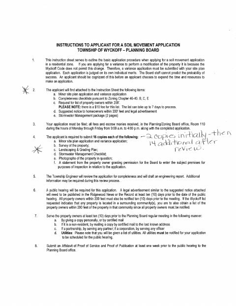 First page of the Soil Movement Application & Instructions
