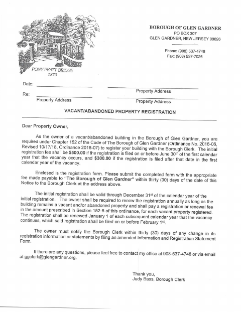 First page of the Vacant/Abandoned Property Registration Form