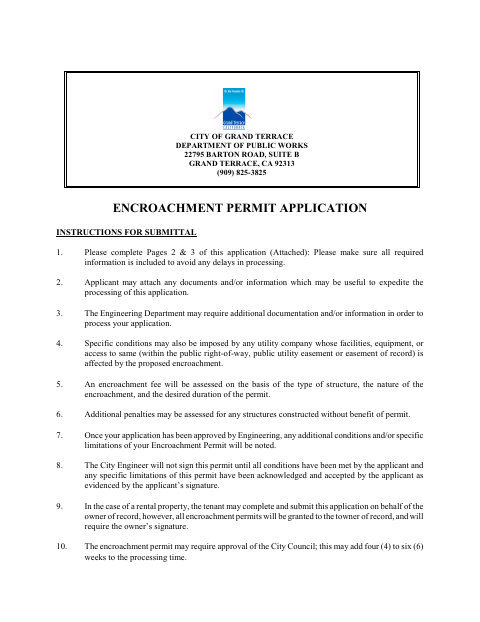 First page of the Encroachment Permit Application