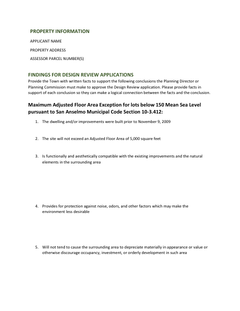 First page of the Findings for Design Review Applications