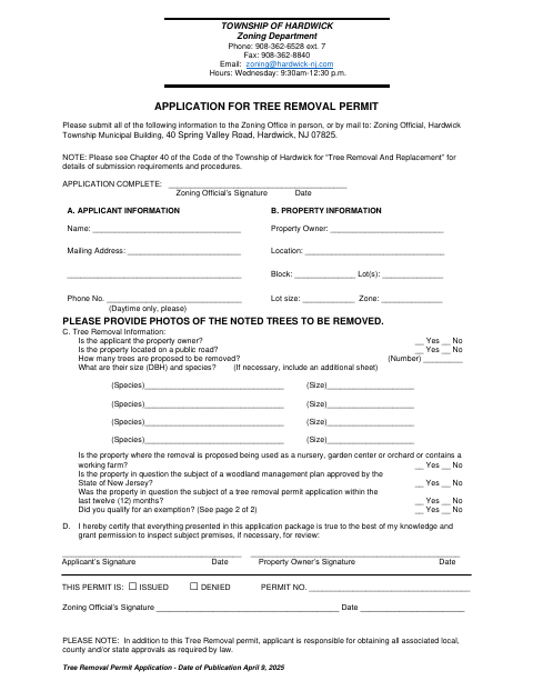 First page of the Application for Tree Removal Permit