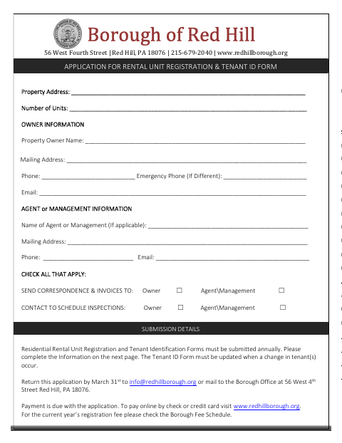First page of the Application for Rental Unit Registration and Tenant ID
