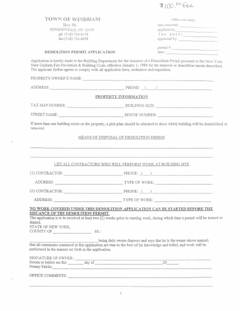 First page of the Demolition Permit Application