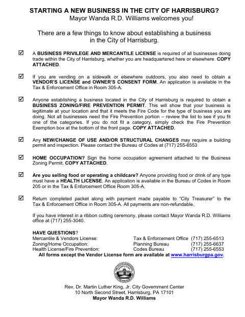 First page of the Business Privilege and Mercantile License Application