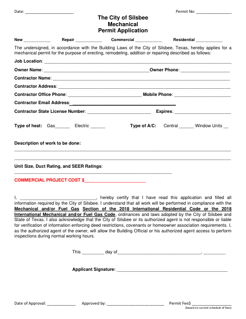 First page of the Mechanical Permit Application