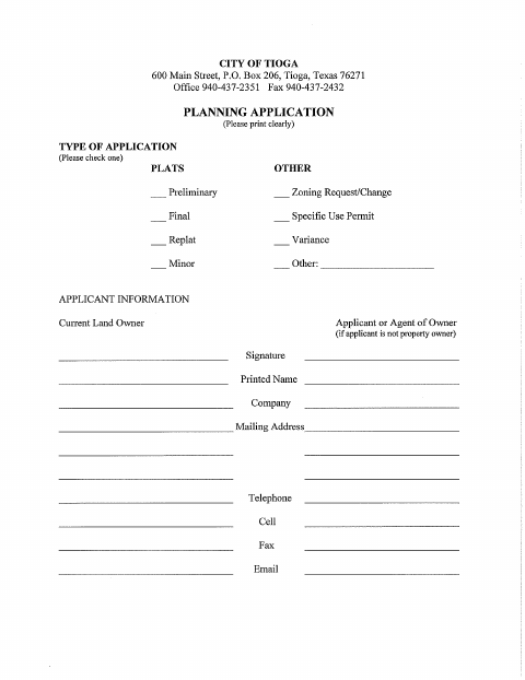 First page of the Planning Application