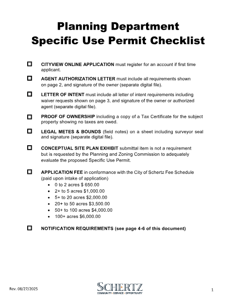 First page of the Specific Use Permit Checklist