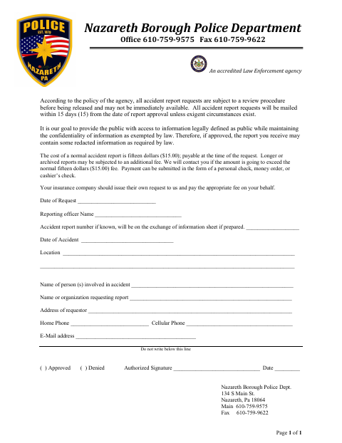 First page of the Accident Report Request