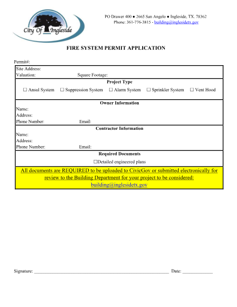 First page of the Fire System Permit Application