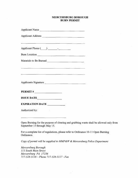 First page of the Burn Permit