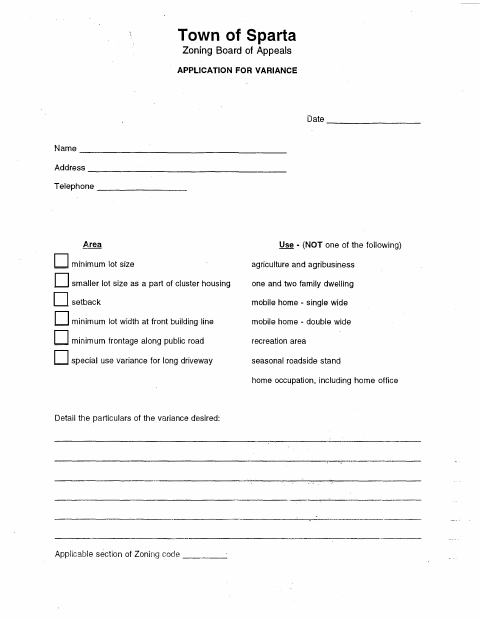 First page of the Application for Zoning Variance
