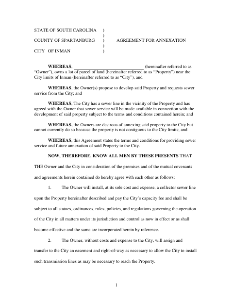 First page of the Agreement for Annexation