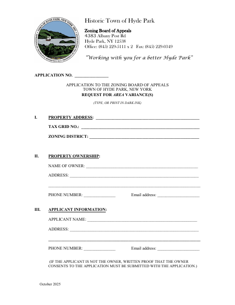 First page of the Area Variance Application