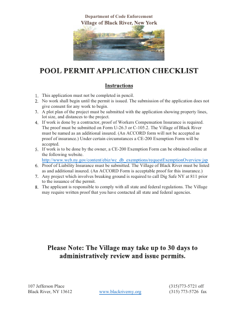 First page of the Pool Permit Application