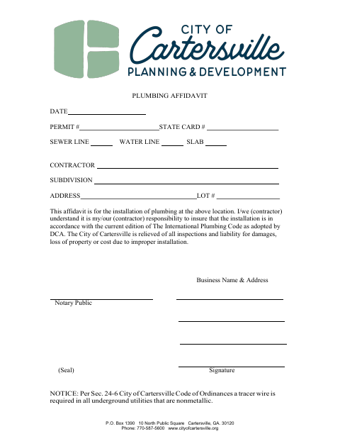 First page of the Plumbing Affidavit